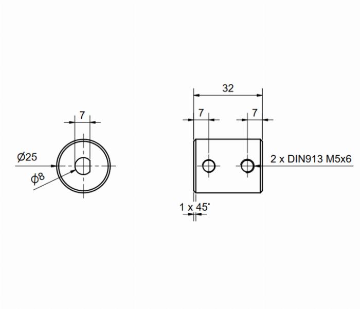 Shaft collar Aluminium for flat-milled shafts ⌀8mm, D25L32