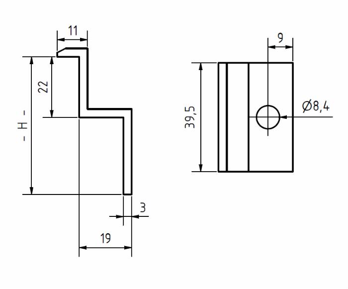 End clamp 39,5 Aluminium H=50